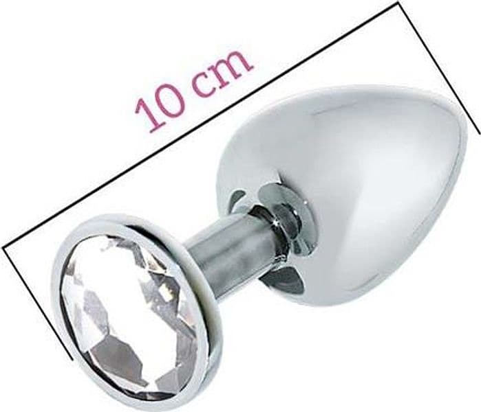 Plug anale metallo taglia L con gemma base larga 10 cm - 4