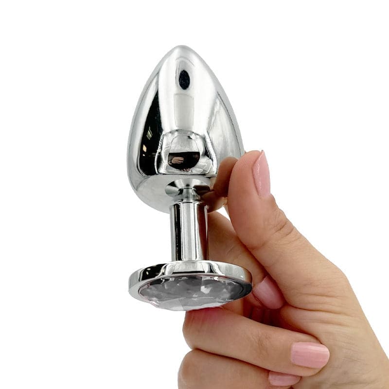 Plug anale metallo taglia L con gemma base larga 10 cm - 5
