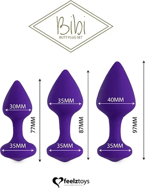 Plug anale set 3 pezzi silicone viola sex toy unisex S M L - 2