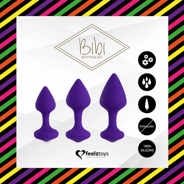 Plug anale set 3 pezzi silicone viola sex toy unisex S M L - 3
