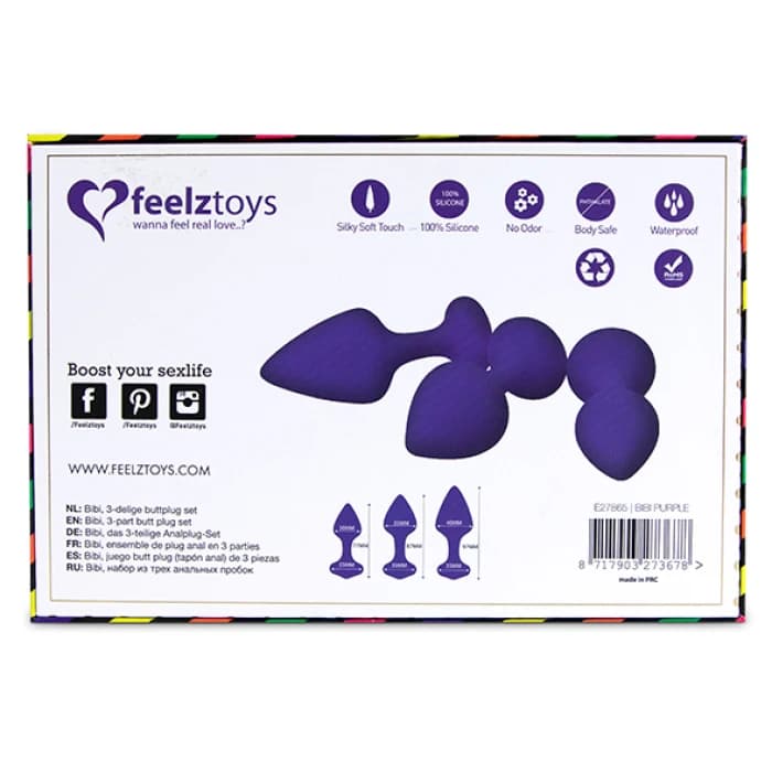 Plug anale set 3 pezzi silicone viola sex toy unisex S M L - 5