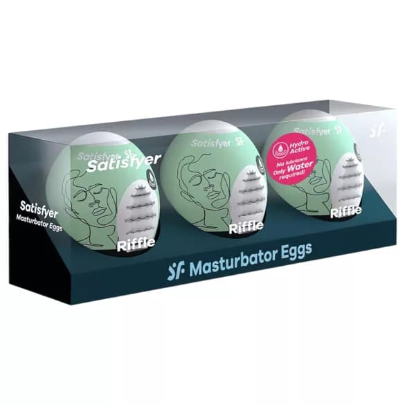 Satisfyer Masturbator Eggs Riffle Set 3 Uova TPE Hydro Active Uomo Verde - 4