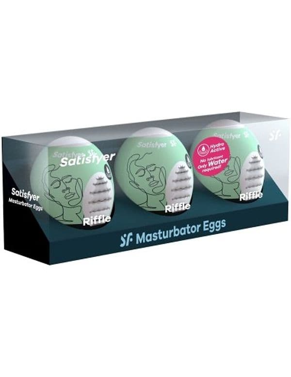 Satisfyer Masturbator Eggs Riffle Set 3 Uova TPE Hydro Active Uomo Verde - 6