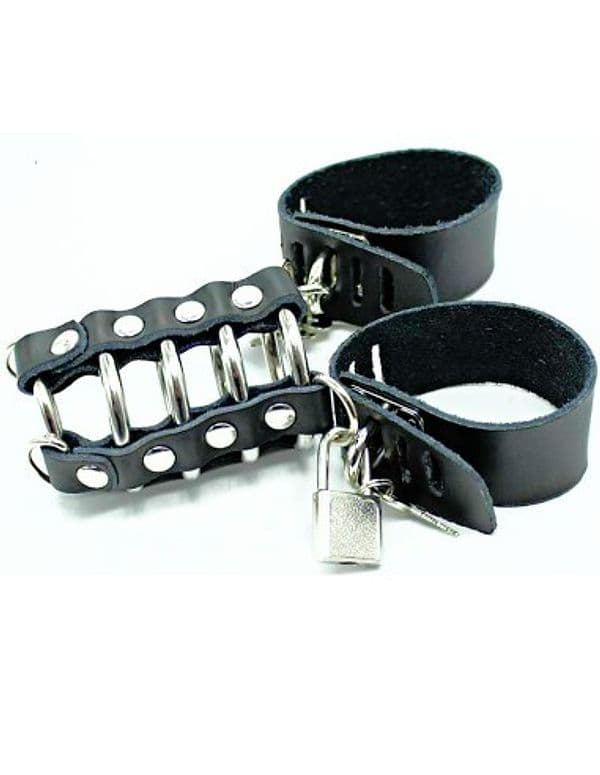 OHMAMA Fetish Gabbia Pene 5 Anelli Metallo Pelle BDSM Regolabile Uomo Cage - 2
