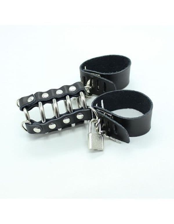 OHMAMA Fetish Gabbia Pene 5 Anelli Metallo Pelle BDSM Regolabile Uomo Cage - 3
