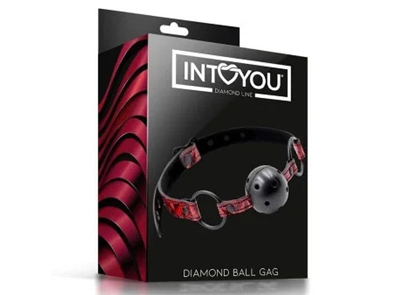INTO YOU Diamond Ball Gag Morso BDSM Palla Traspirante Regolabile Nero Rosso - 7