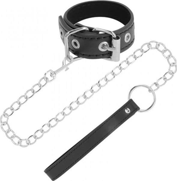 Anello Pene BDSM con Guinzaglio Catena Regolabile Pelle Vegana Nero Fetish Uomo - 2