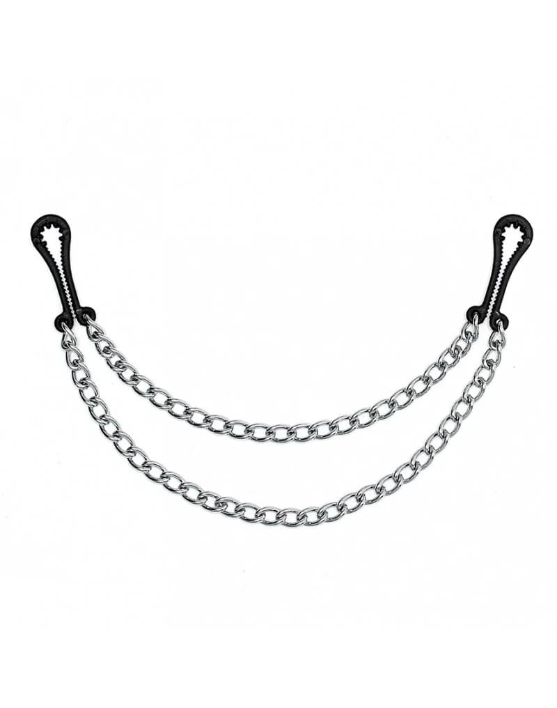 Pinze Capezzoli BDSM con Doppia Catena Metallo Nero Argento Fetish Regolabili - 3