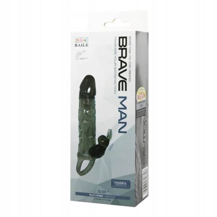 Guaina pene vibrante Baile Brave Man Smoke 17 cm TPR anello stimolante multispeed