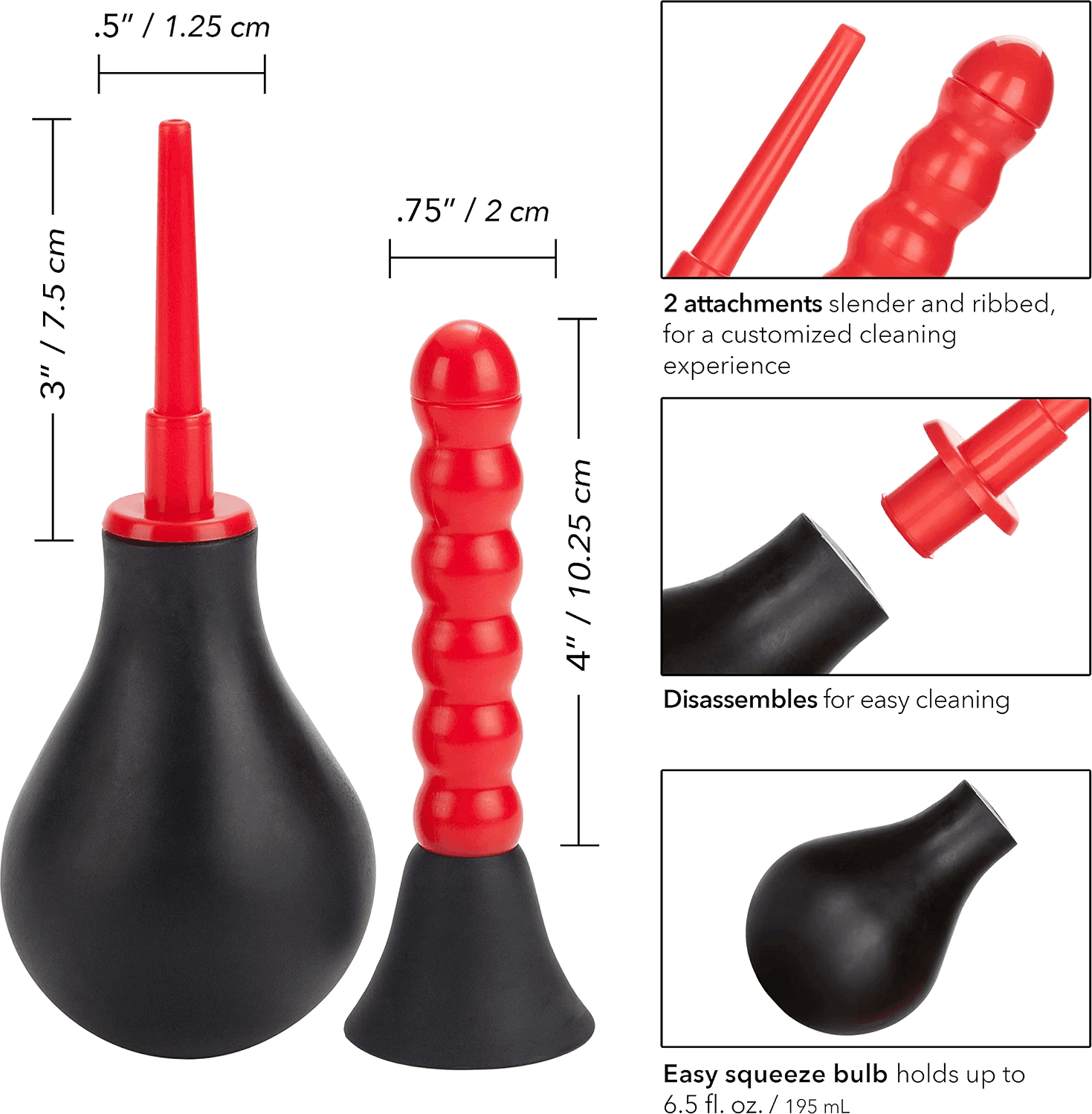 Doccia Anale Clistere con 2 Beccucci Pulizia Intima Enema Nero Rosso Unisex - 2