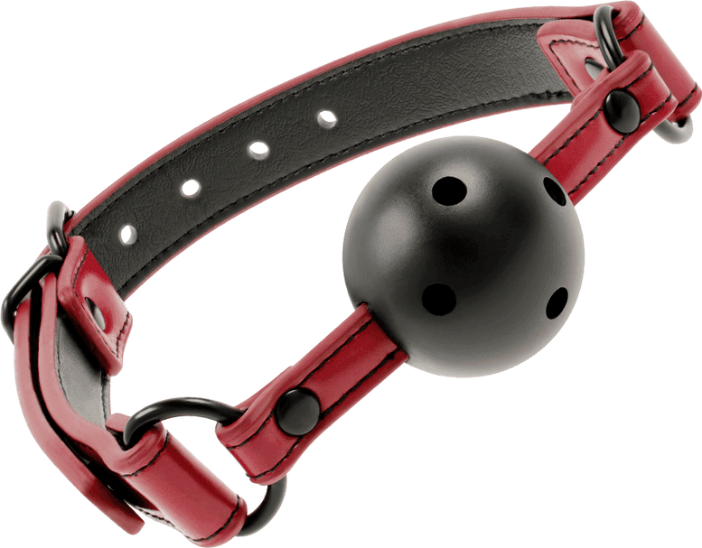 Morso BDSM Ball Gag Traspirante Nero Rosso Palla Forata Regolabile Fetish - 2