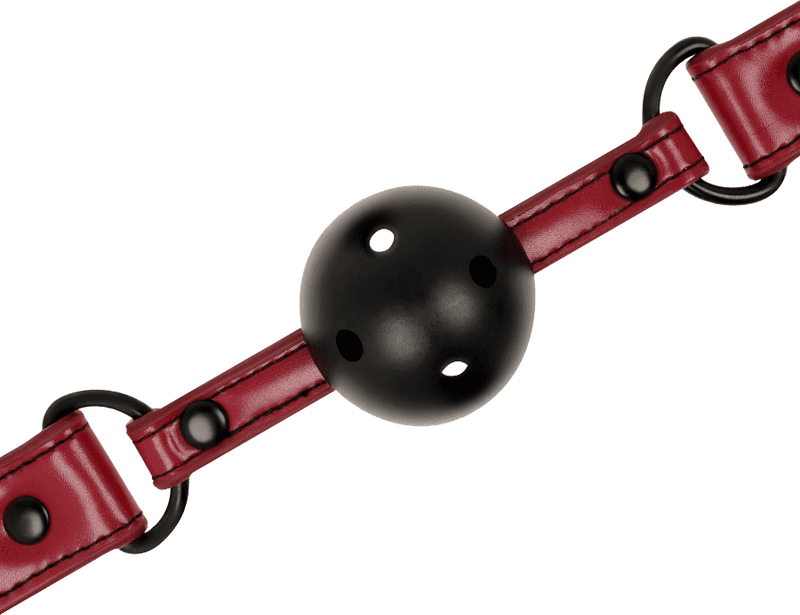 Morso BDSM Ball Gag Traspirante Nero Rosso Palla Forata Regolabile Fetish - 3