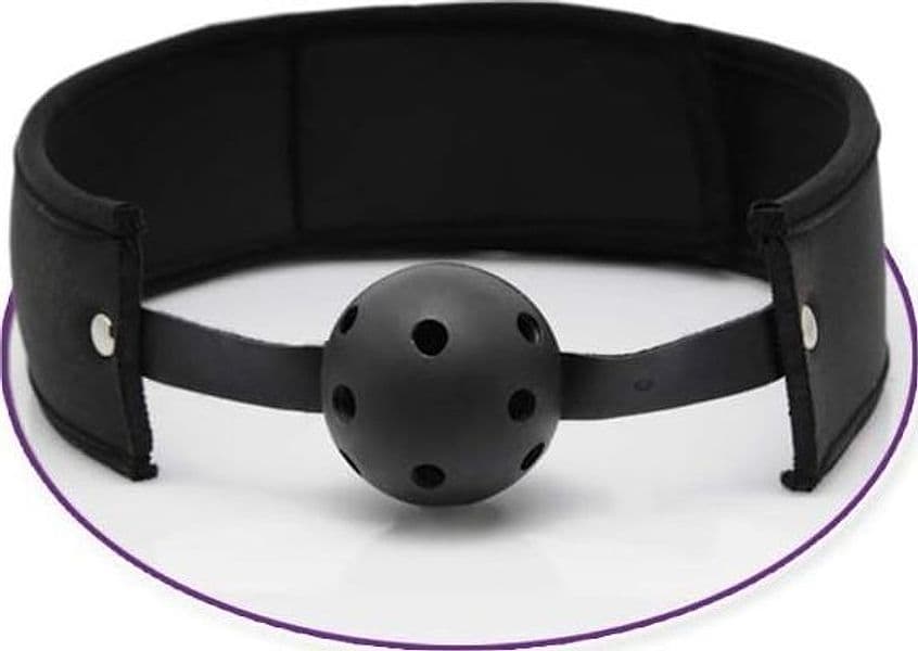 Morso BDSM Ball Gag Traspirante Nero Palla Forata Regolabile Fetish Bocca Adulto - 2