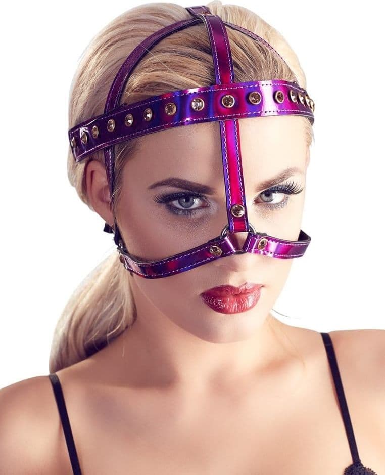 Harness Testa BDSM Viola Regolabile Fetish Bondage Poliuretano Metallo Unisex - 8