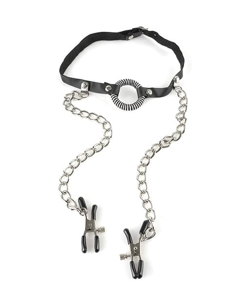 Pipedream Fetish Fantasy O-Ring Gag con Pinze Capezzoli e Catene BDSM - 2