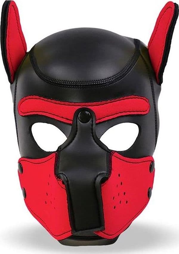 INTOYOU Hound Dog Hood Maschera BDSM Neoprene Museruola Removibile Nero Rosso - 2