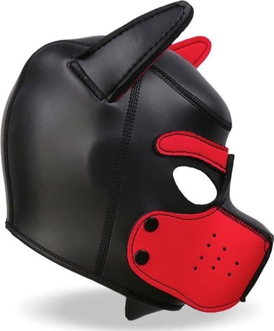 INTOYOU Hound Dog Hood Maschera BDSM Neoprene Museruola Removibile Nero Rosso - 3