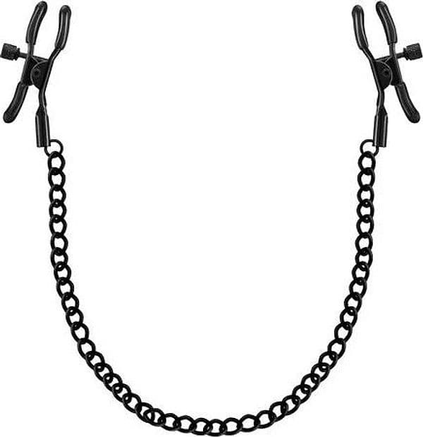 Crushious Pinze Capezzoli BDSM Regolabili con Catena 35 cm Nero Metallo Fetish - 2