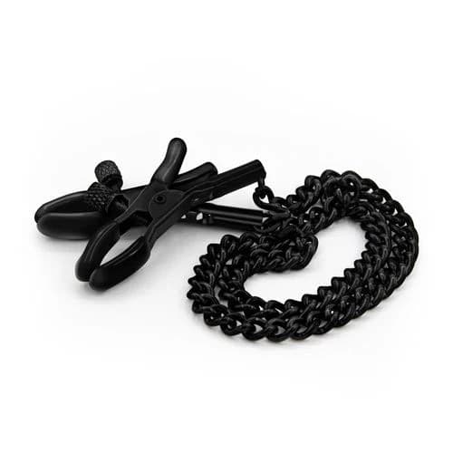 Crushious Pinze Capezzoli BDSM Regolabili con Catena 35 cm Nero Metallo Fetish - 3