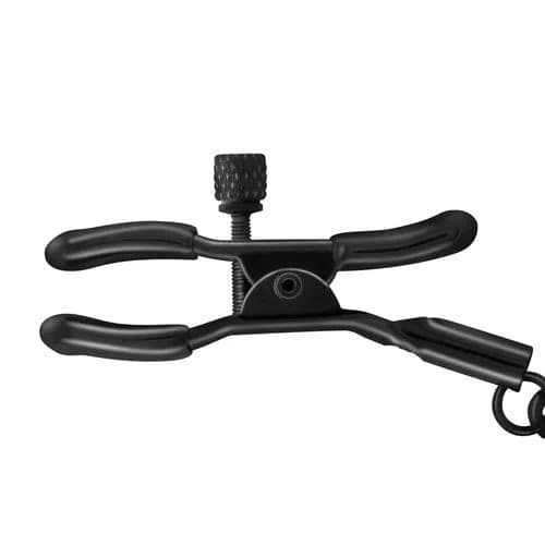 Crushious Pinze Capezzoli BDSM Regolabili con Catena 35 cm Nero Metallo Fetish - 4