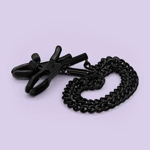 Crushious Pinze Capezzoli BDSM Regolabili con Catena 35 cm Nero Metallo Fetish - 6