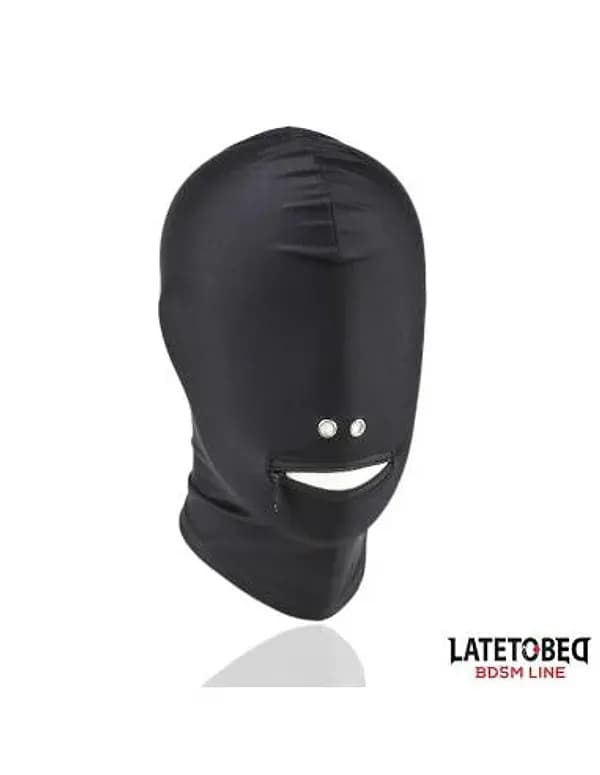 LATETOBED Maschera Integrale Nera Spandex Cerniera Bocca BDSM Hood Unisex - 2