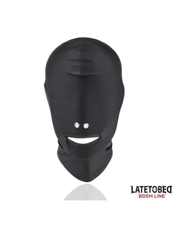 LATETOBED Maschera Integrale Nera Spandex Cerniera Bocca BDSM Hood Unisex - 3