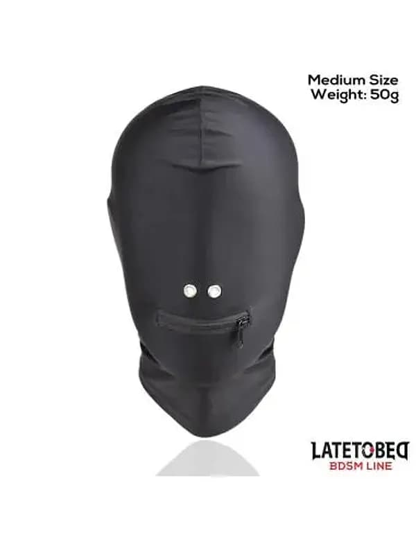 LATETOBED Maschera Integrale Nera Spandex Cerniera Bocca BDSM Hood Unisex - 4