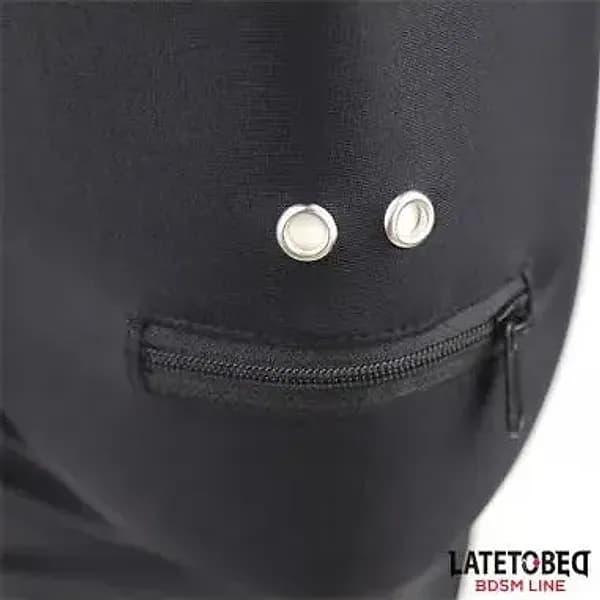 LATETOBED Maschera Integrale Nera Spandex Cerniera Bocca BDSM Hood Unisex - 5