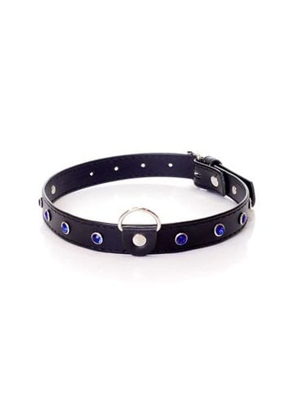 Fetish Boss Collar Nero Cristalli Blu Navy Collare BDSM Regolabile 36-42 cm - 3