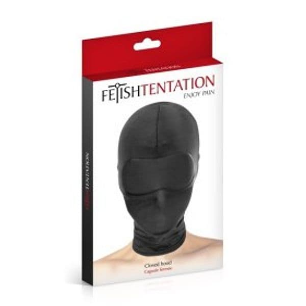 Fetish Tentation Closed Hood Maschera Integrale Nera Spandex BDSM Cagoule Unisex - 7