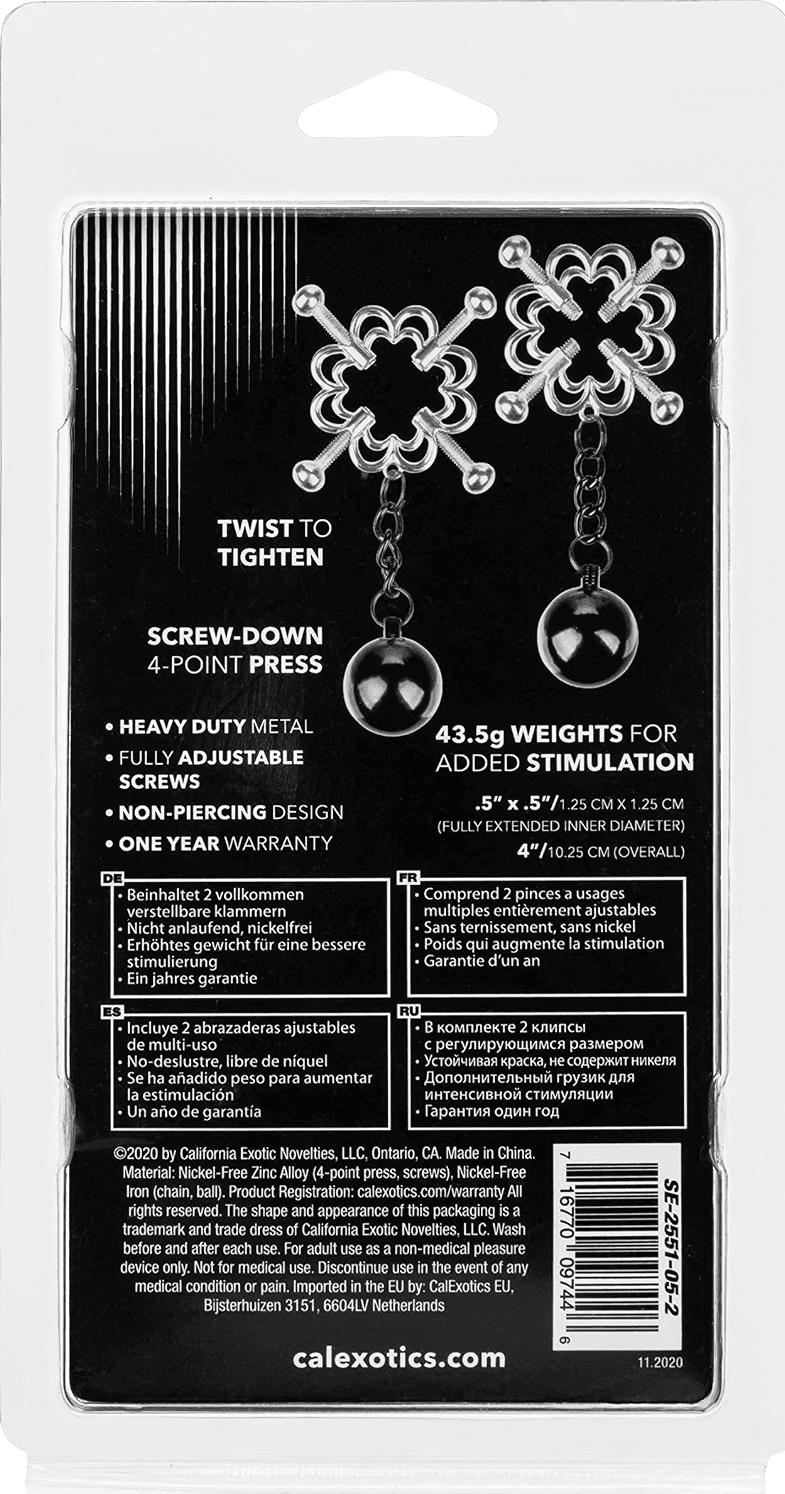 Morsetti CalExotics Nipple Grips Pinze Capezzoli 4 Punti Pesi Regolabili - 4