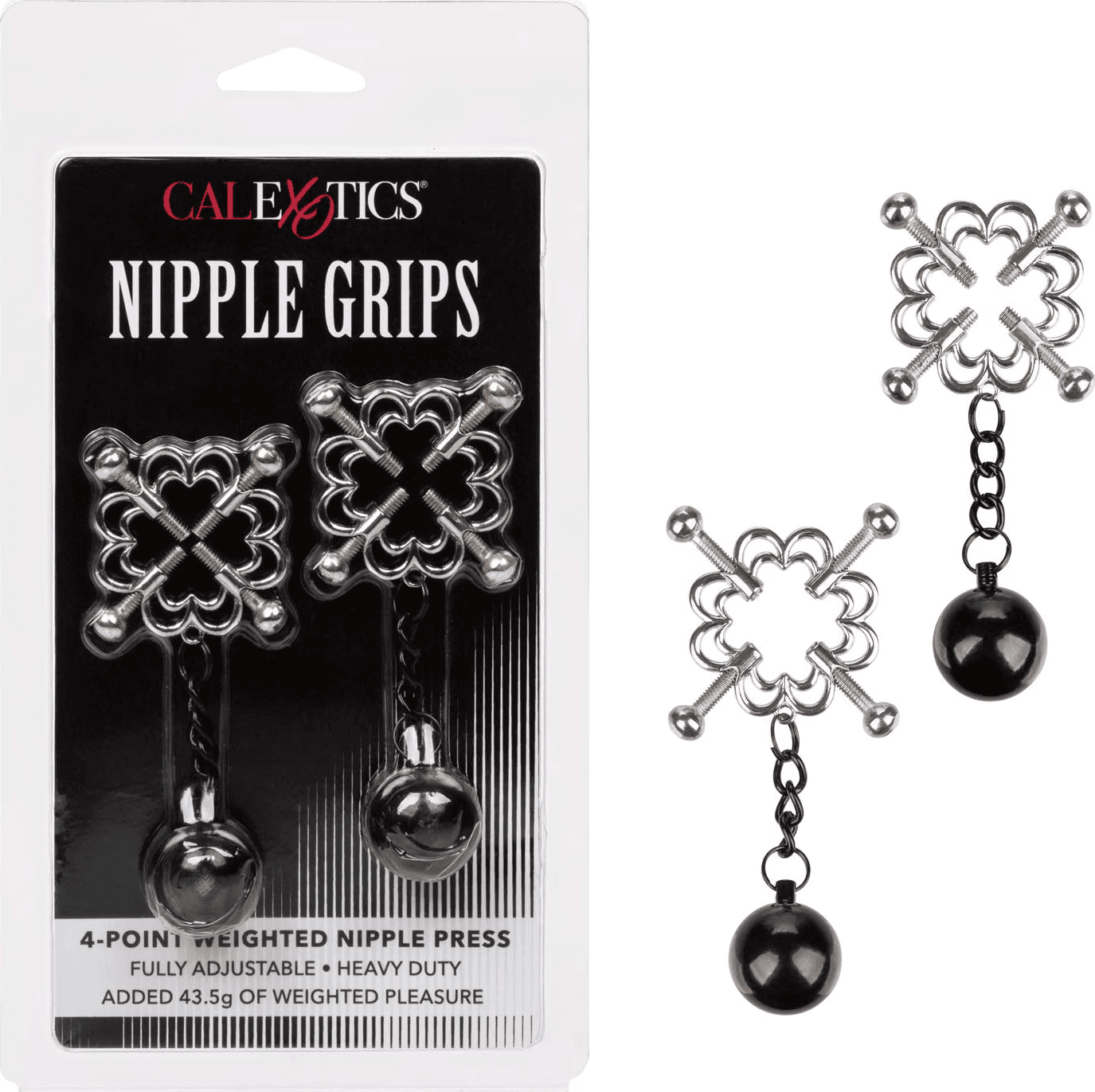 Morsetti CalExotics Nipple Grips Pinze Capezzoli 4 Punti Pesi Regolabili - 5