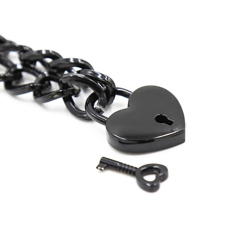 OHMAMA Collare Fetish Catena Acciaio Lucchetto Cuore BDSM Padlock Heart - 4