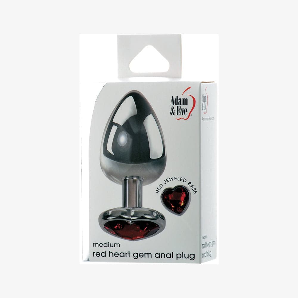 Plug anale medio alluminio liscio base cuore gioiello sex toy con custodia - 2