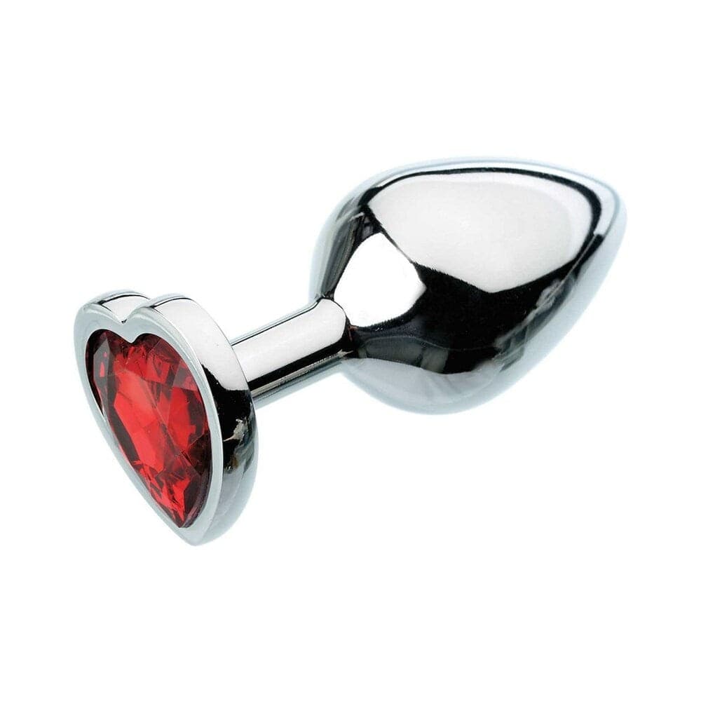 Plug anale medio alluminio liscio base cuore gioiello sex toy con custodia - 3