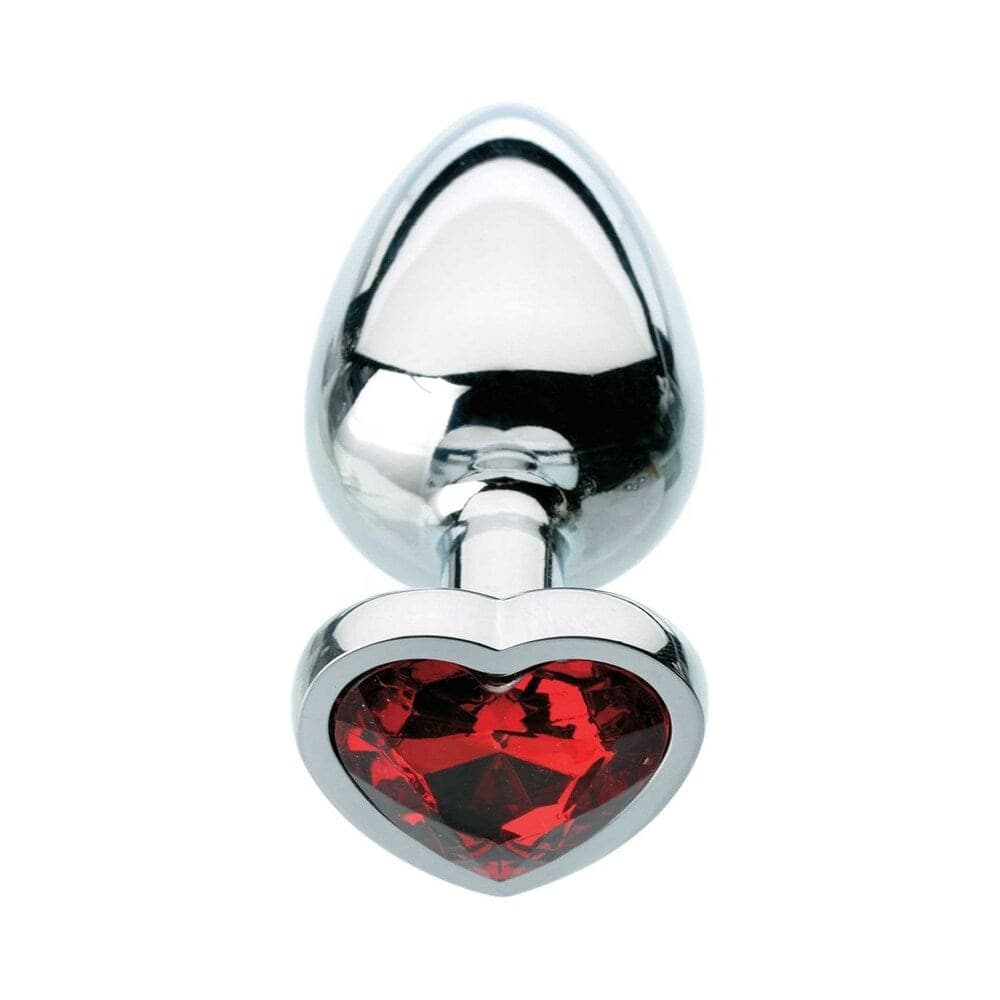 Plug anale medio alluminio liscio base cuore gioiello sex toy con custodia - 4