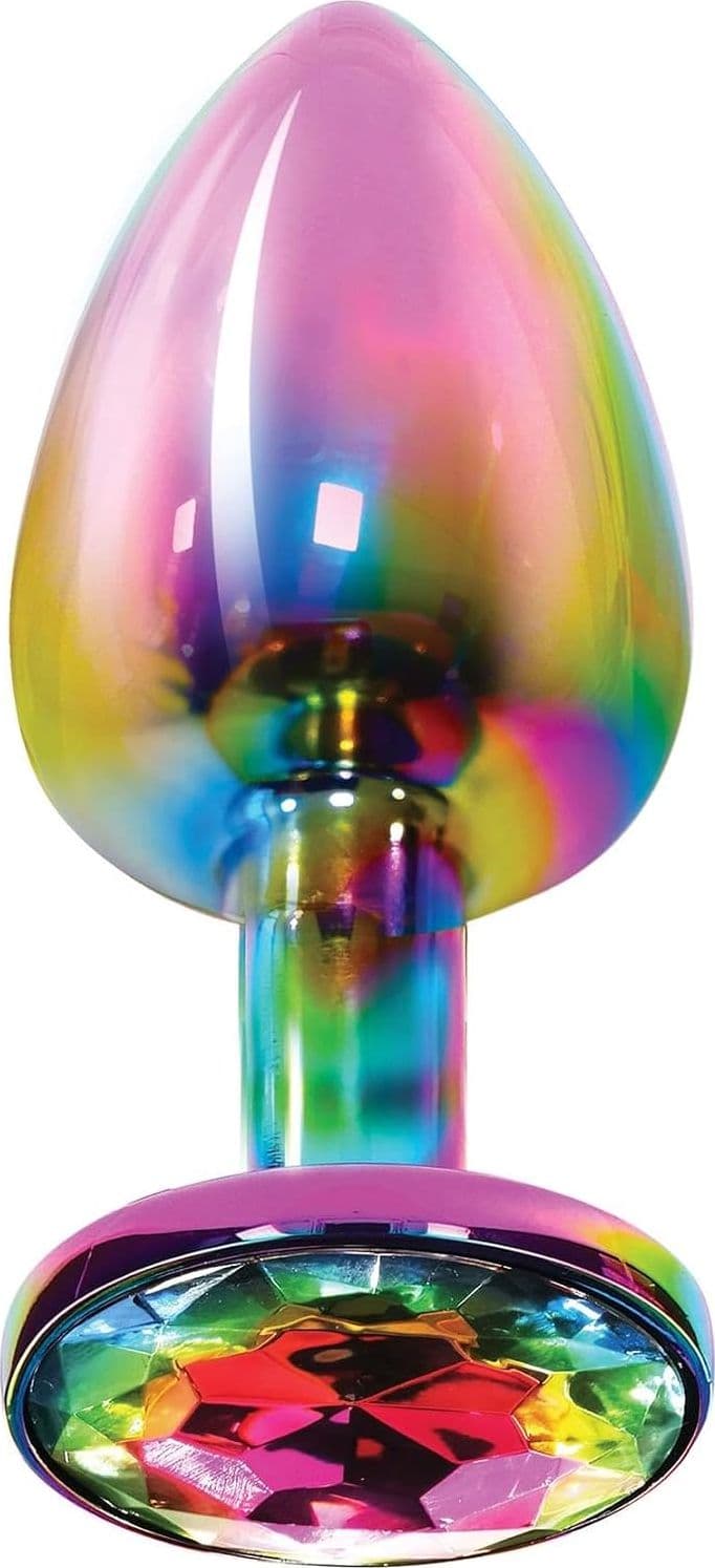 Plug anale medio alluminio multicolore base gioiello sex toy 8,2 cm - 2