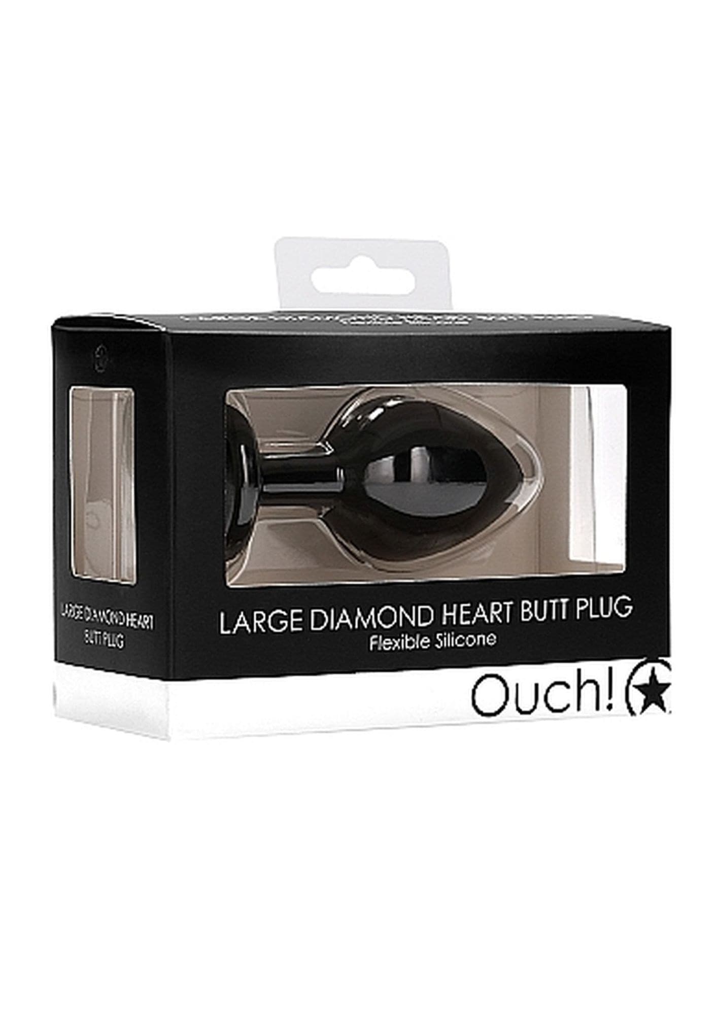 Plug anale large Ouch! silicone nero base cuore gioiello sex toy 8 cm Diamond Heart Large - 8