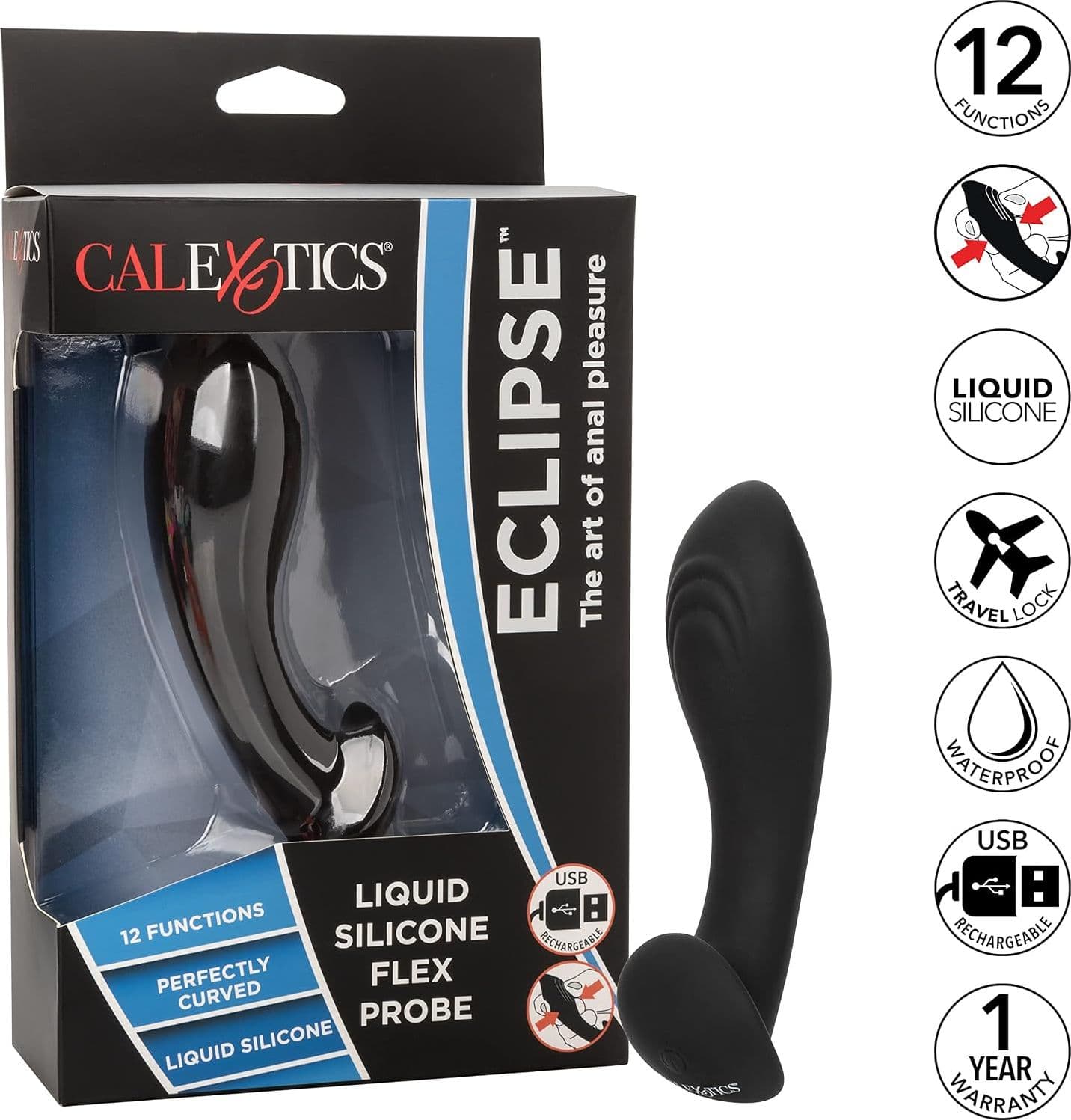 Plug anale Eclipse curvo stimolante della prostata12 funzioni silicone nero - 7