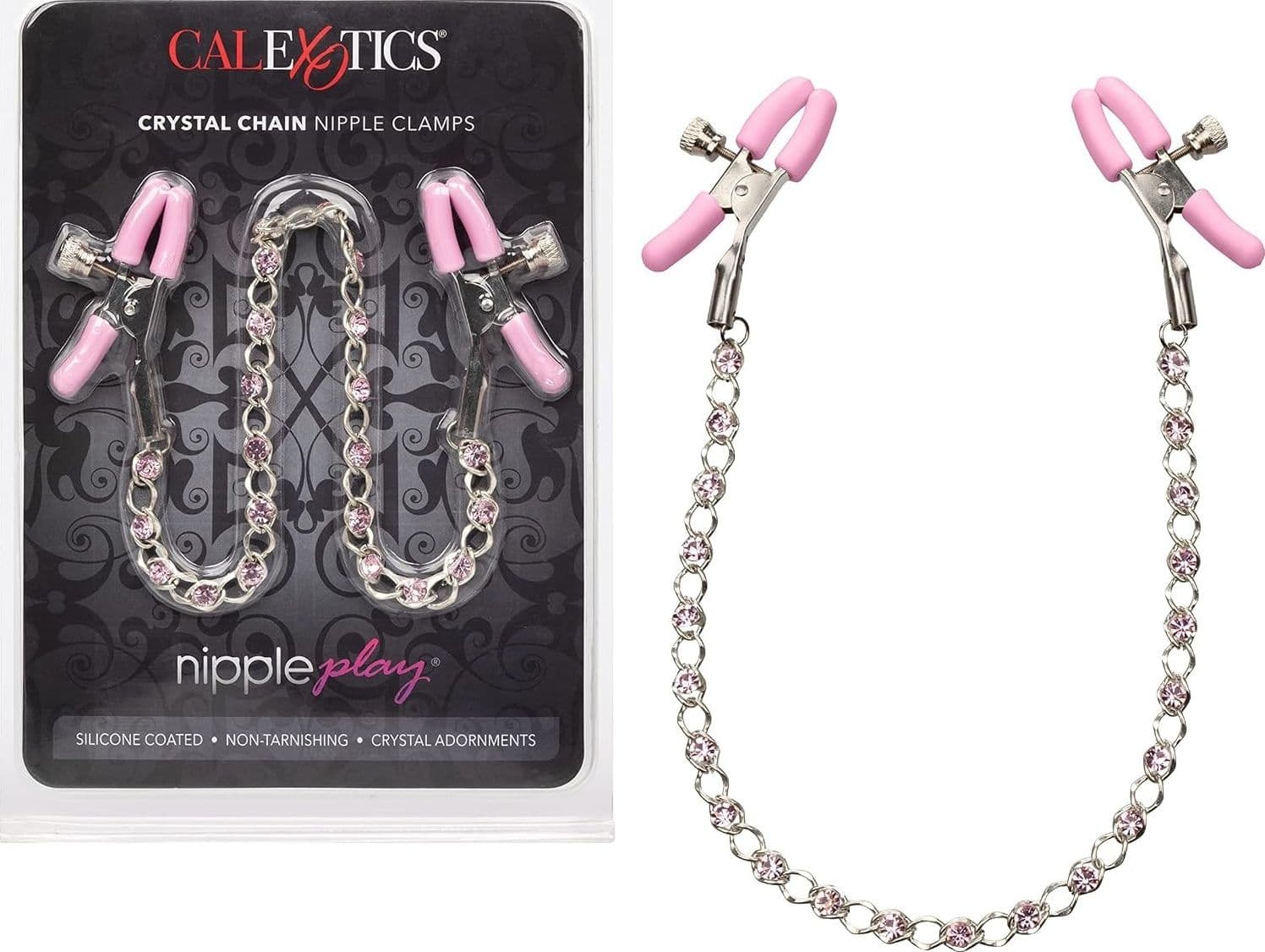 CalExotics Crystal Chain Pinze Capezzoli Rosa Regolabili BDSM Sex Toy 30,5cm - 2