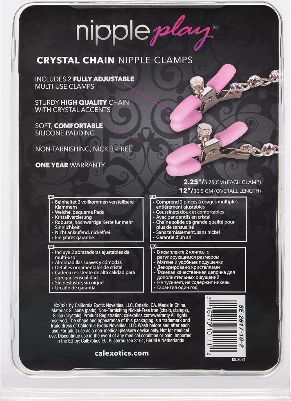 CalExotics Crystal Chain Pinze Capezzoli Rosa Regolabili BDSM Sex Toy 30,5cm - 4