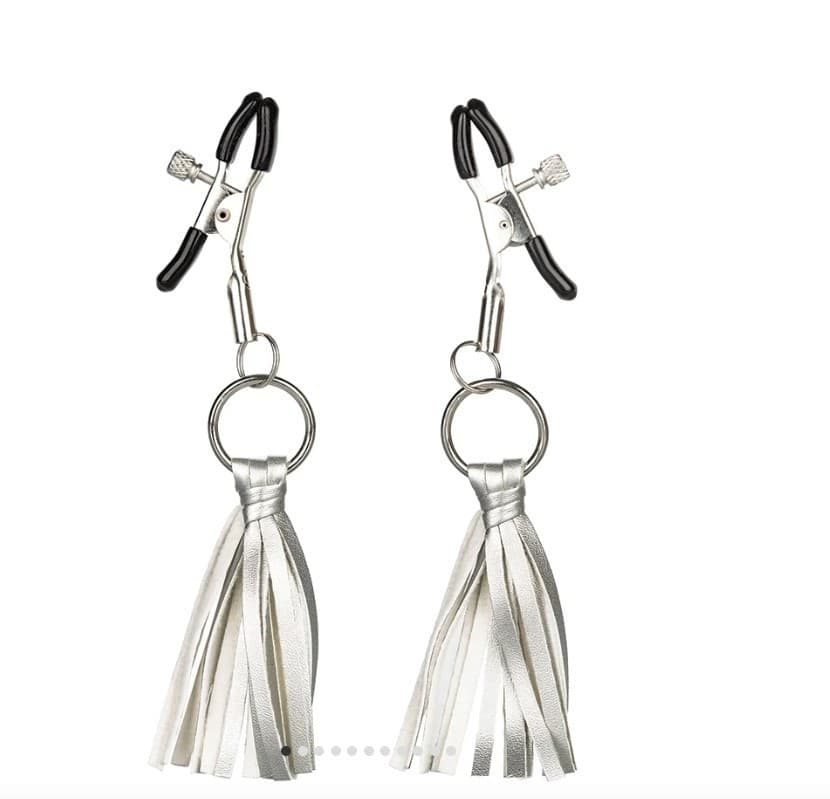 CalExotics  Pinze Capezzoli Regolabili con Nappine grigie  BDSM Sex Toy bondage - 2