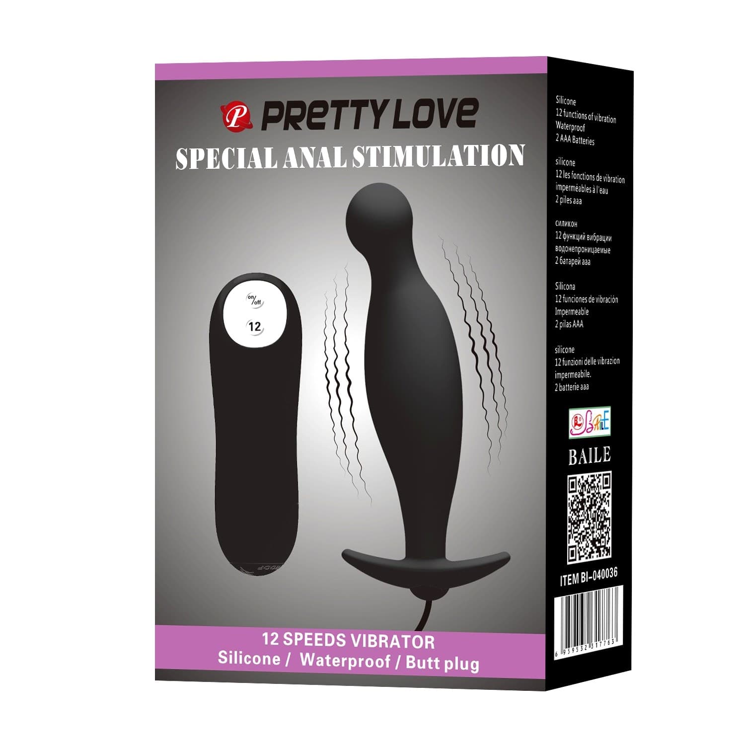 Pretty Love Plug Anale Vibrante 12 Funzioni Silicone Nero Waterproof Sex Toy - 7