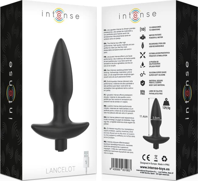 Intense Lancelot Plug Anale Vibrante 10 Funzioni USB Silicone Nero Sex Toy - 3