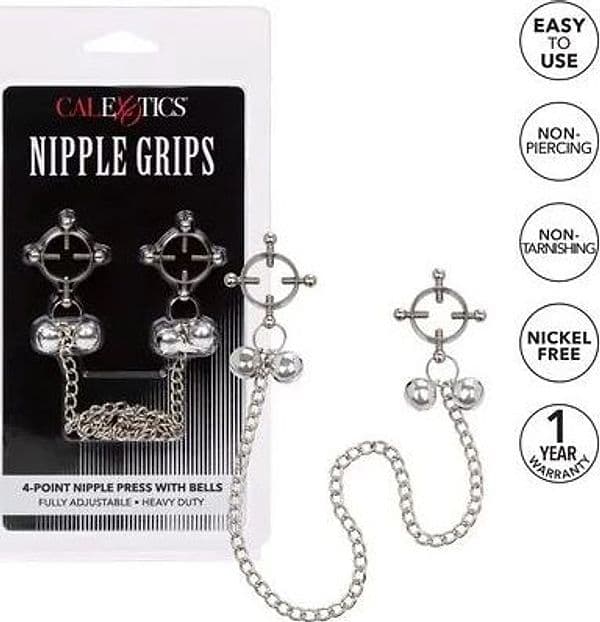 CalExotics Nipple Grips Pinze Capezzoli 4 Punti Campanelli Catena BDSM - 5