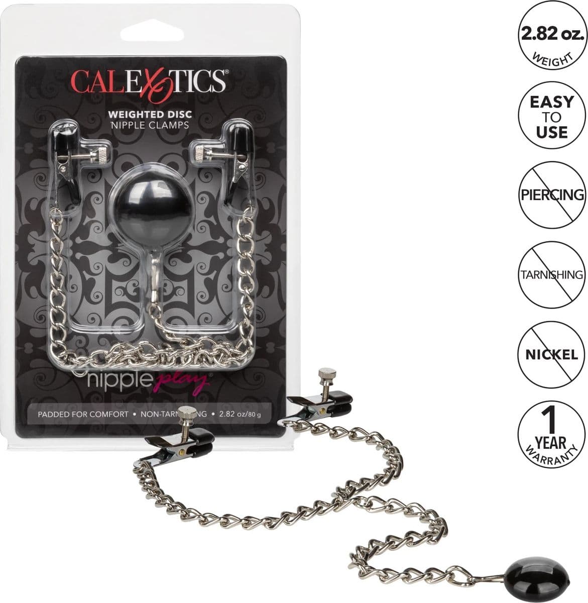 CalExotics Weighted Disc Pinze Capezzoli Regolabili 80g Catena BDSM - 6