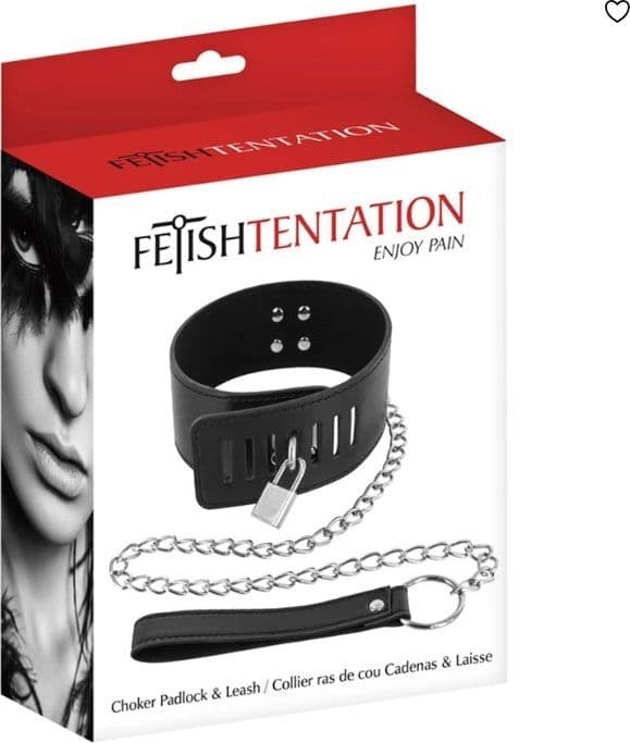 Fetish Tentation Collare Lucchetto Guinzaglio Catena BDSM 79 cm - 2