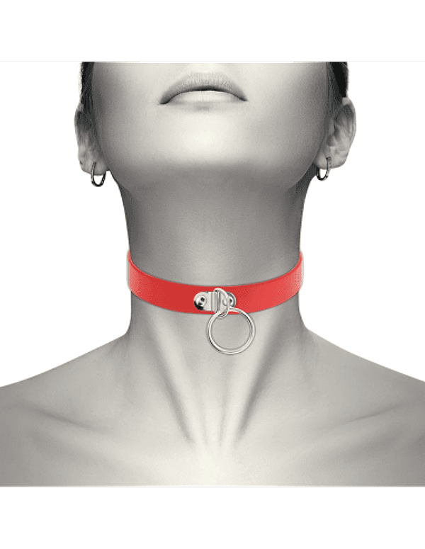 Coquette Choker Rosso Vegan Leather Collare Fetish Anello Nickel Free BDSM - 2