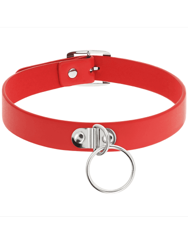 Coquette Choker Rosso Vegan Leather Collare Fetish Anello Nickel Free BDSM - 3